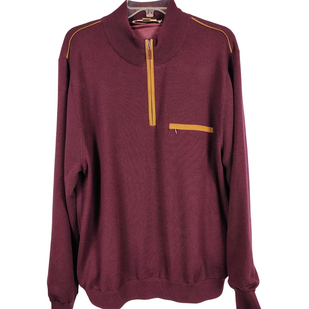 Fairway & Greene Mens L 1/4 Zip Pullover Burgundy Merino Wool Grandpacore